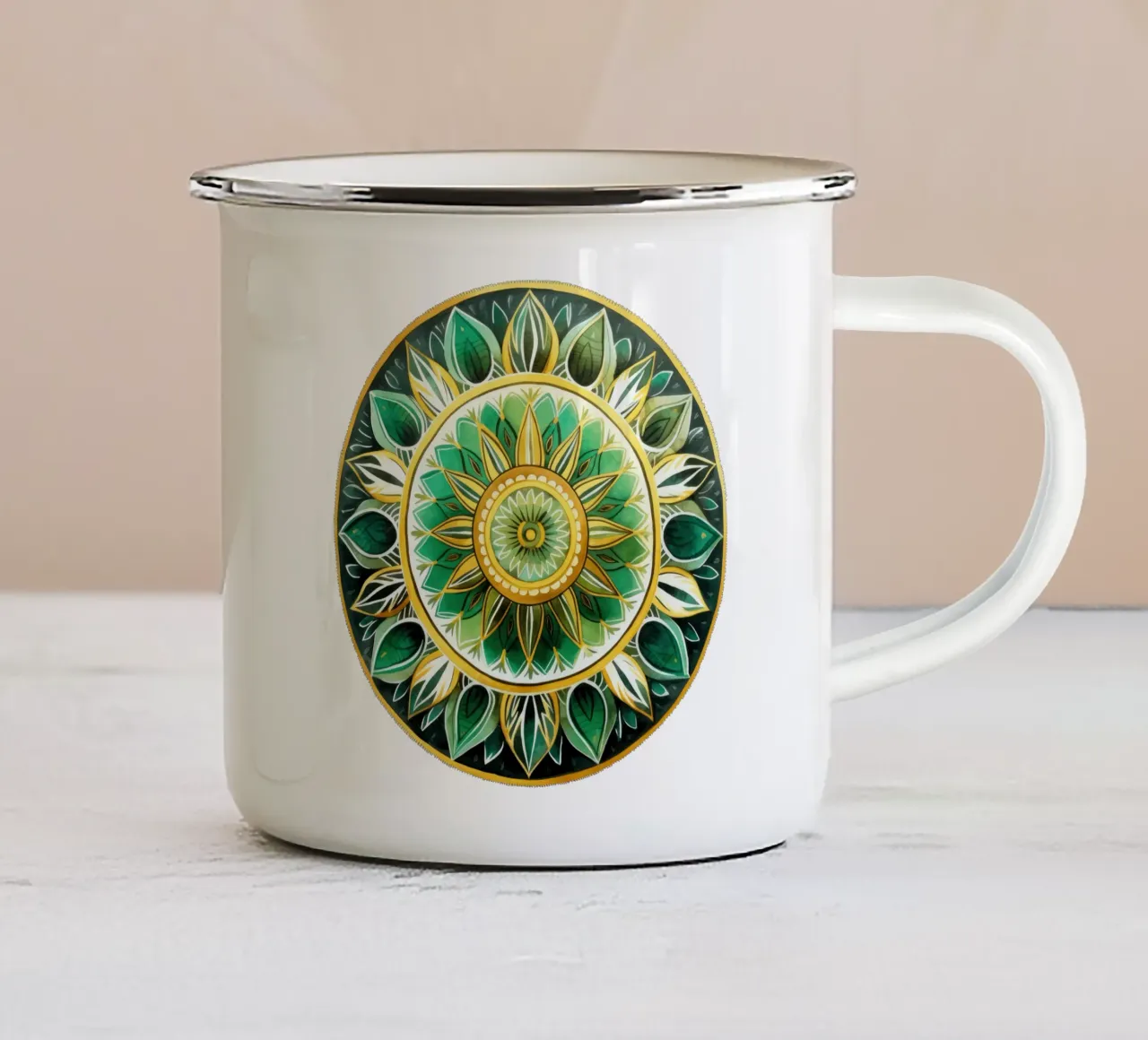 Mandala verde tazza in smalto da Spiritual Touch