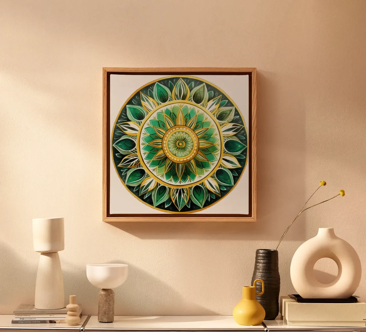 Groene mandala canvas met Baklijst van Spiritual Touch