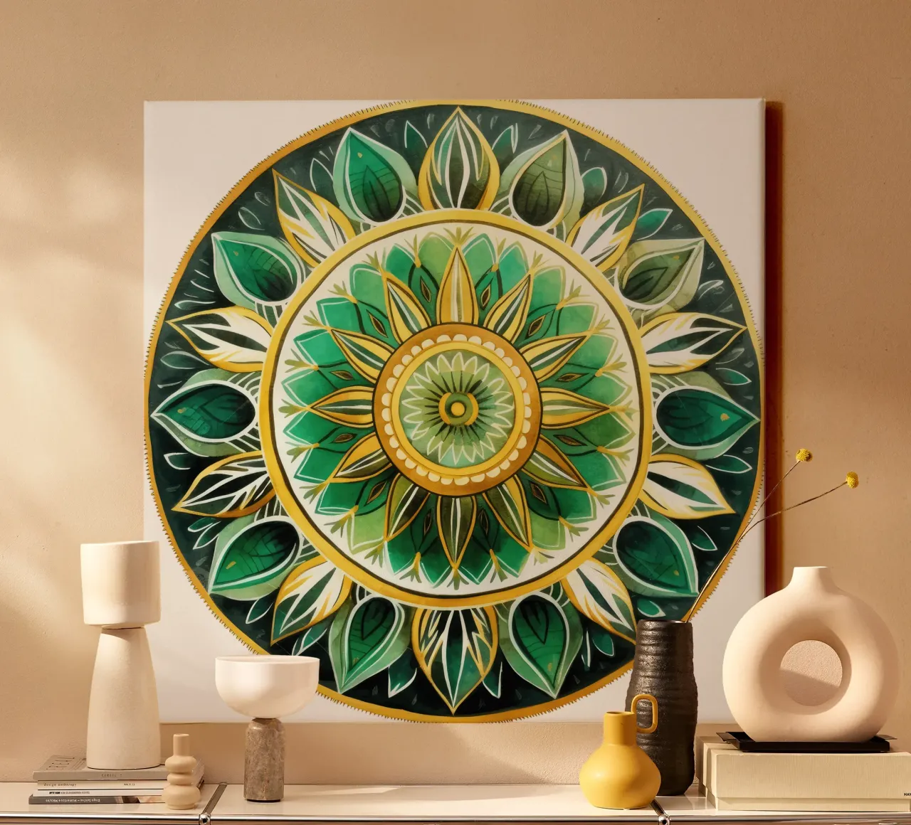 Groene mandala canvas met Baklijst van Spiritual Touch