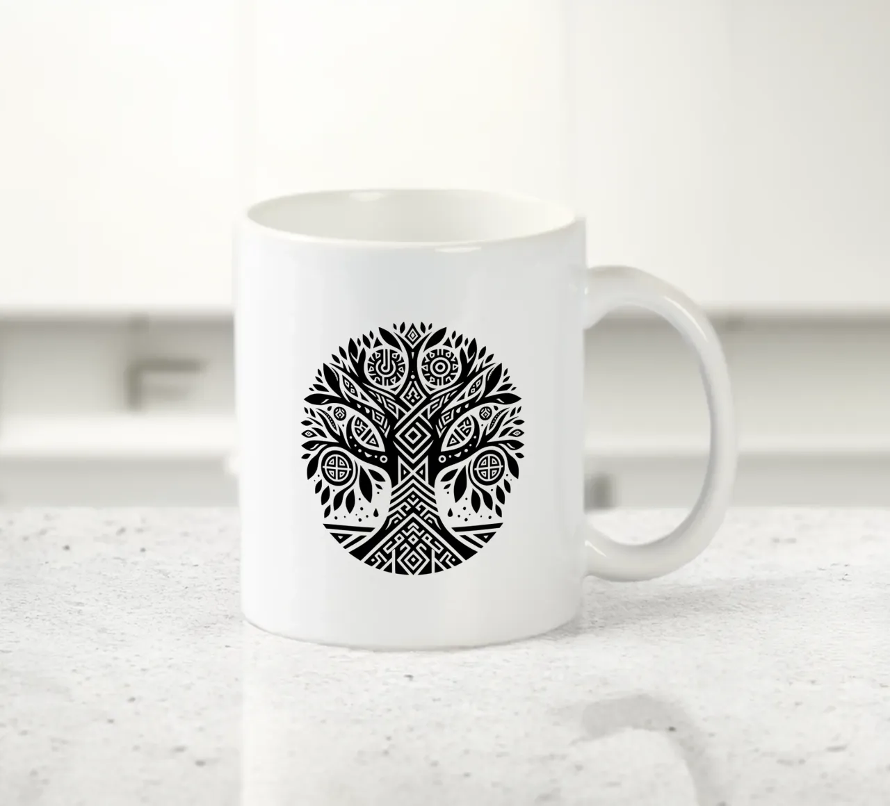 Albero della vita in bianco e nero tazza in ceramica da Spiritual Touch