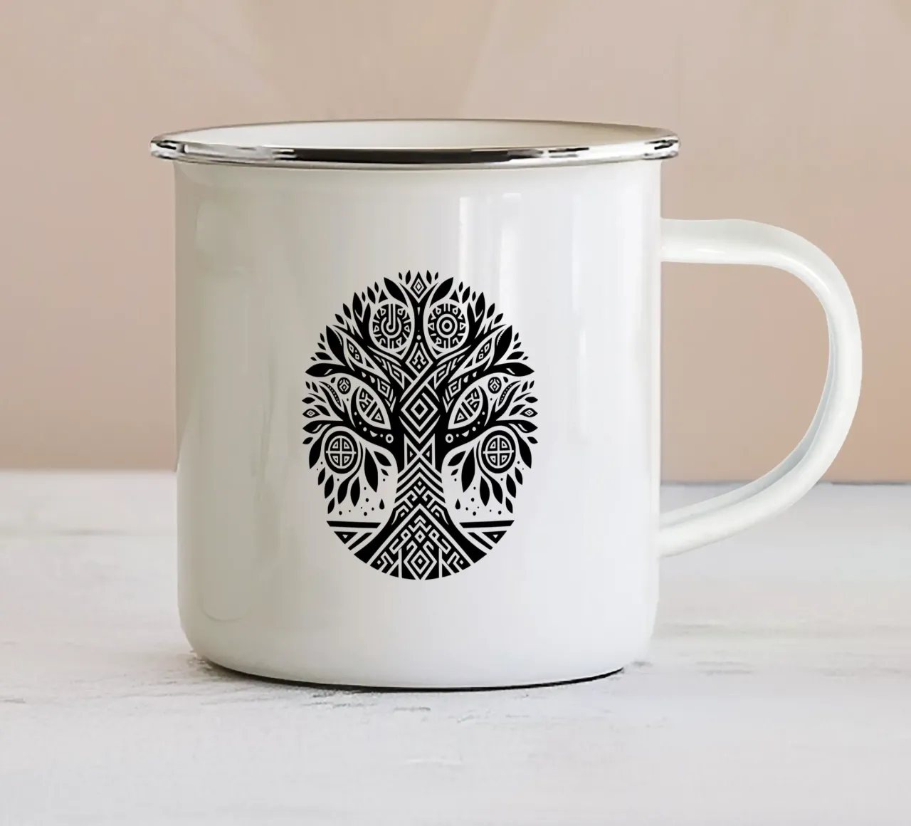 Albero della vita in bianco e nero tazza in smalto da Spiritual Touch