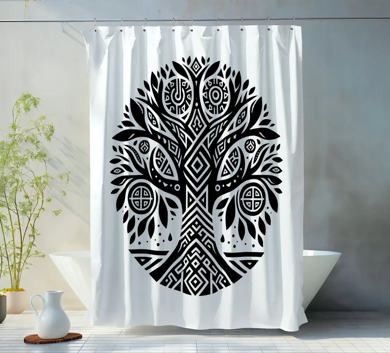 Albero della vita in bianco e nero tenda da doccia da Spiritual Touch