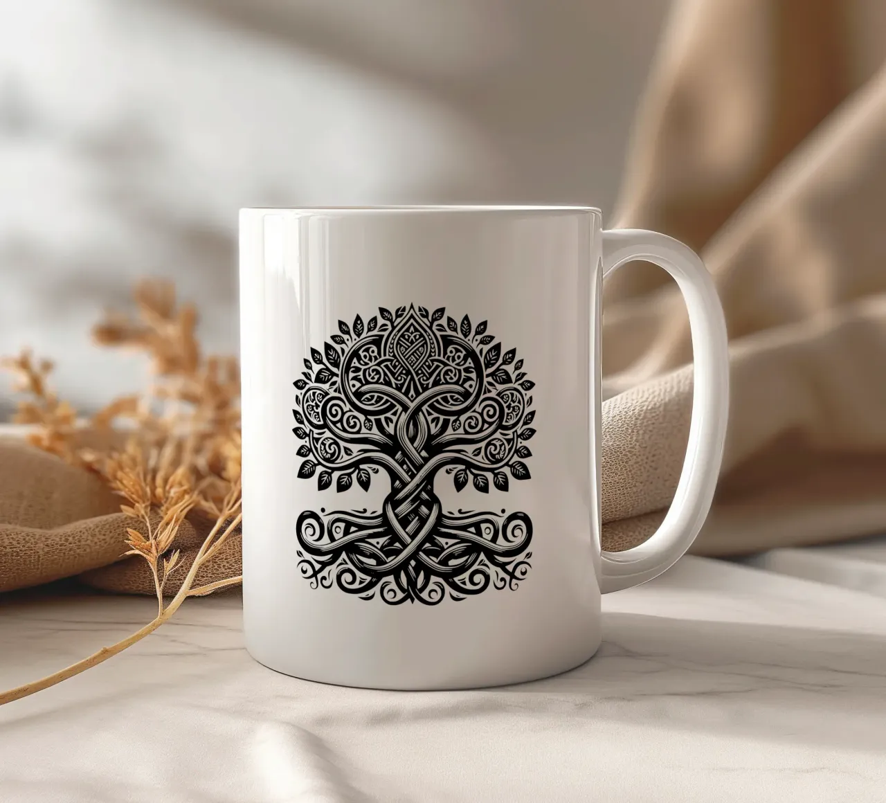 Albero della vita in bianco e nero tazza in ceramica da Spiritual Touch