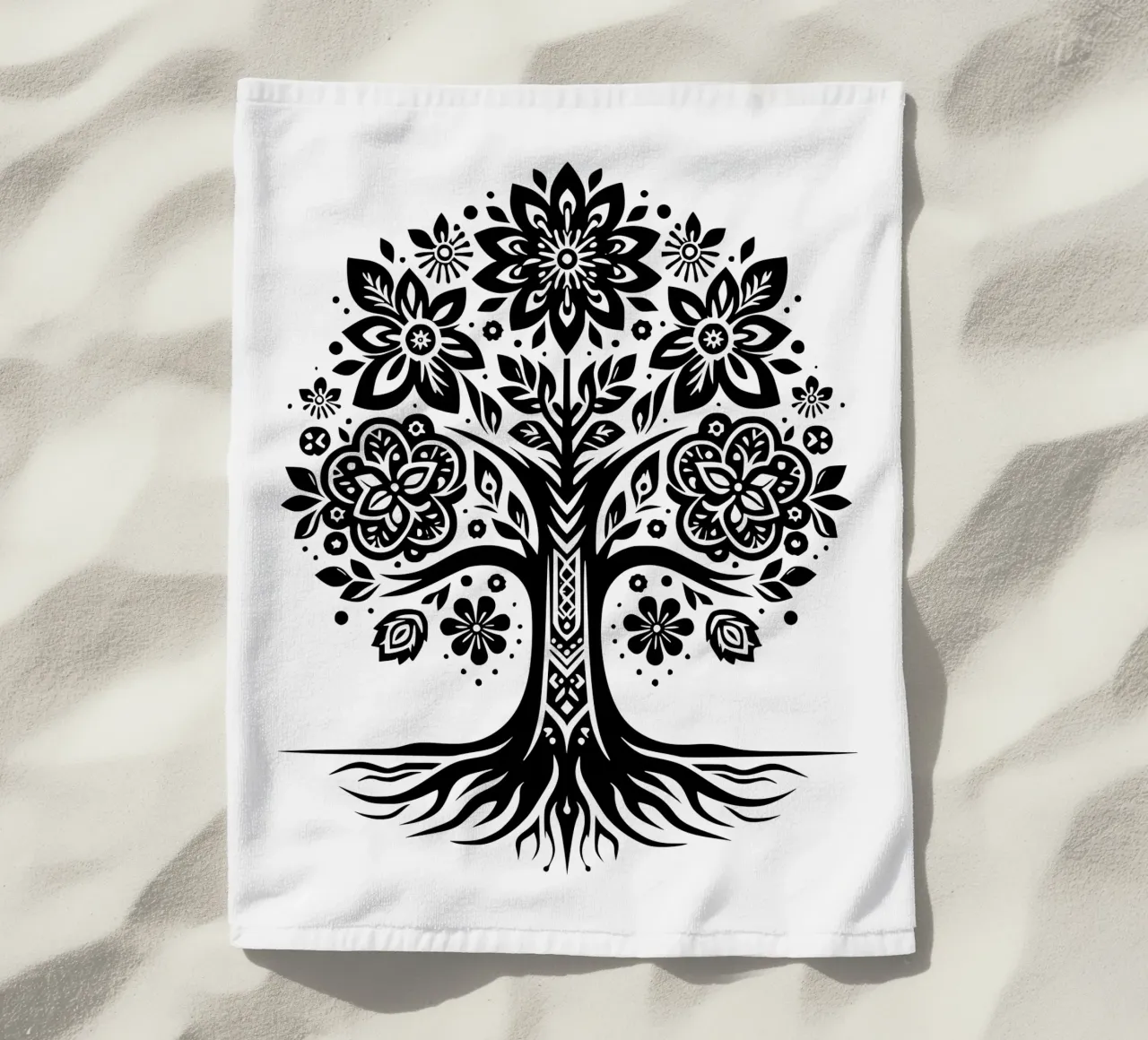 Albero della vita in bianco e nero telo mare da Spiritual Touch