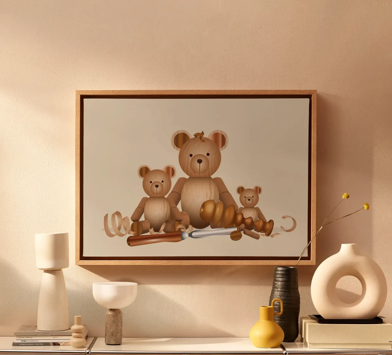 Famiglia di orsi in legno con scalpello per la tornitura del legno tela da namosh