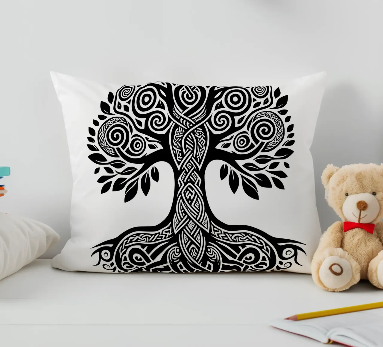 Albero della vita in bianco e nero cuscino da Spiritual Touch