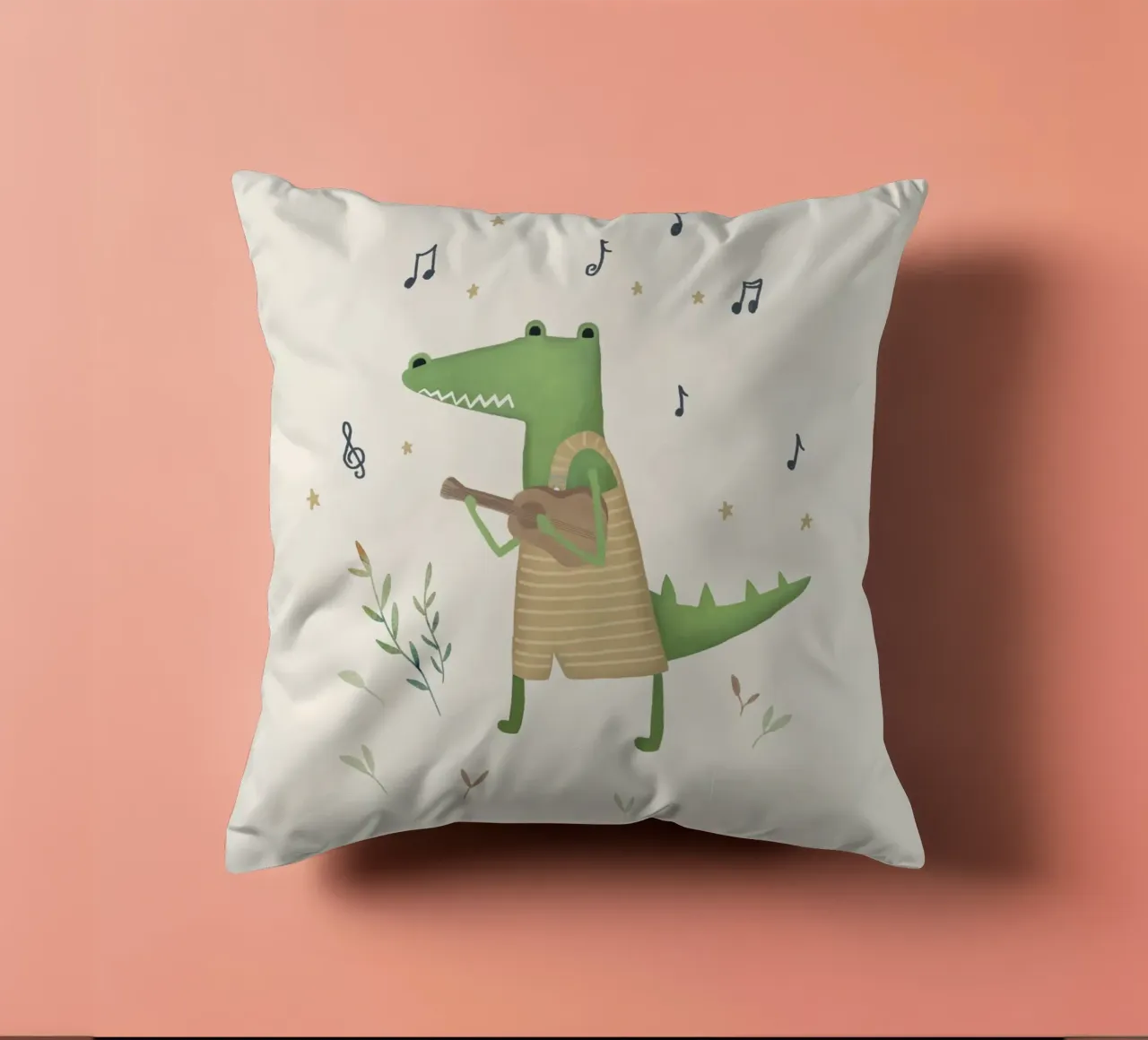 Il coccodrillo Clemente - Stampa d'arte musicale per l'asilo nido cuscino da Urchin Bay Art