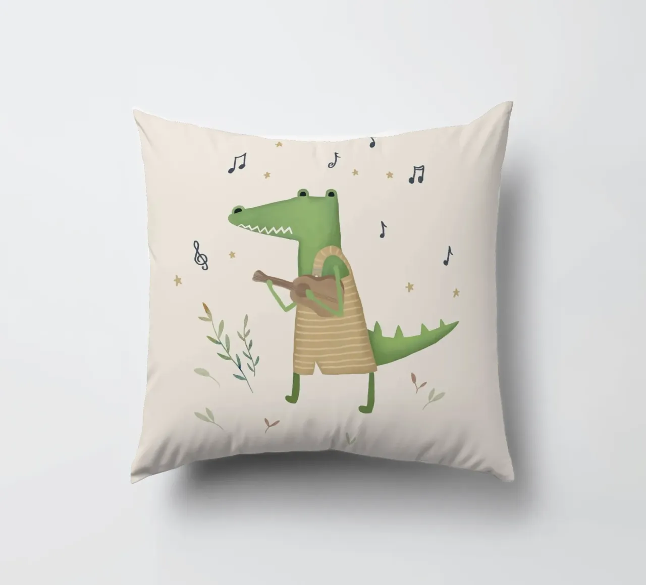 Il coccodrillo Clemente - Stampa d'arte musicale per l'asilo nido cuscino da Urchin Bay Art
