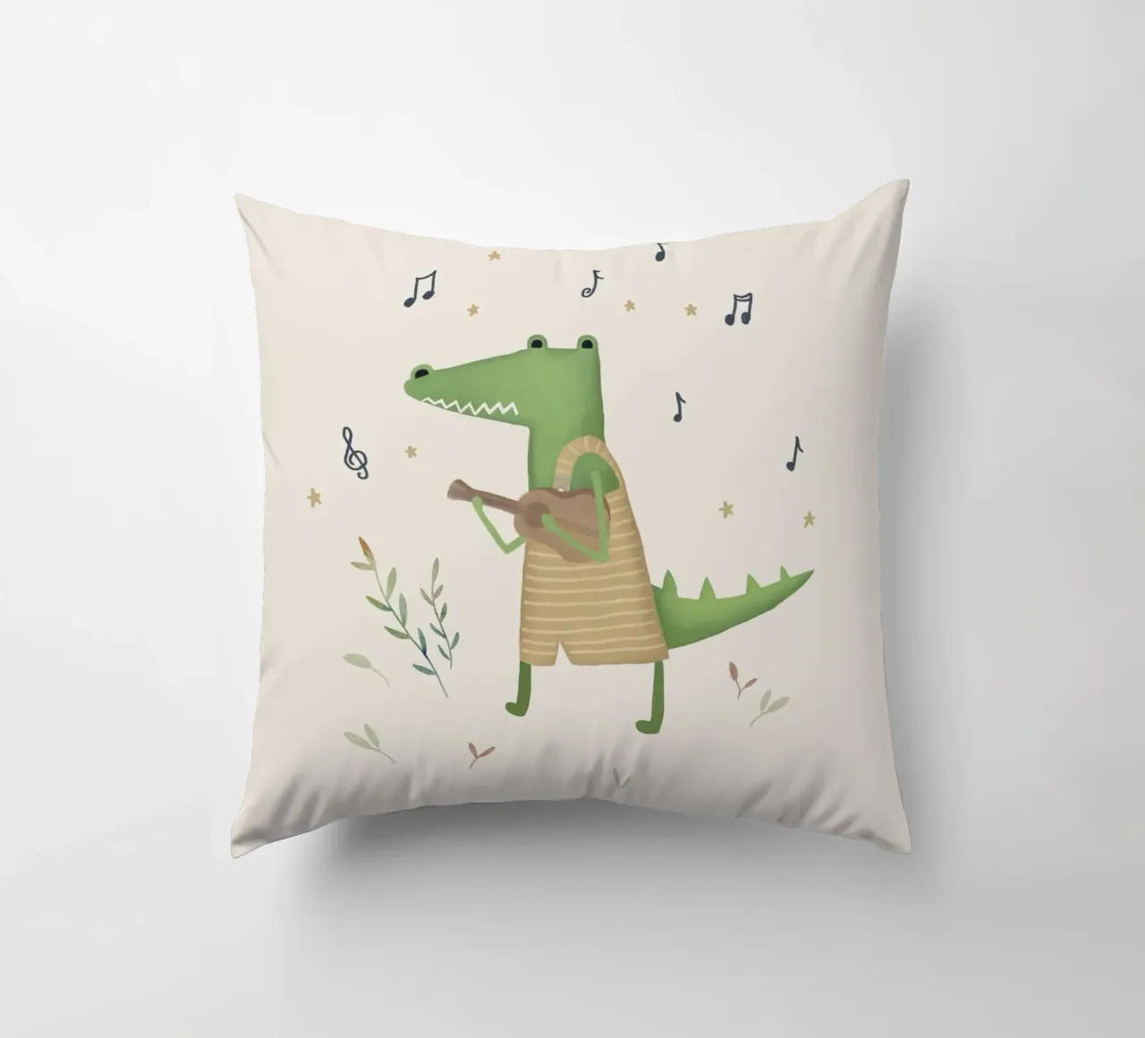 Il coccodrillo Clemente - Stampa d'arte musicale per l'asilo nido cuscino da Urchin Bay Art