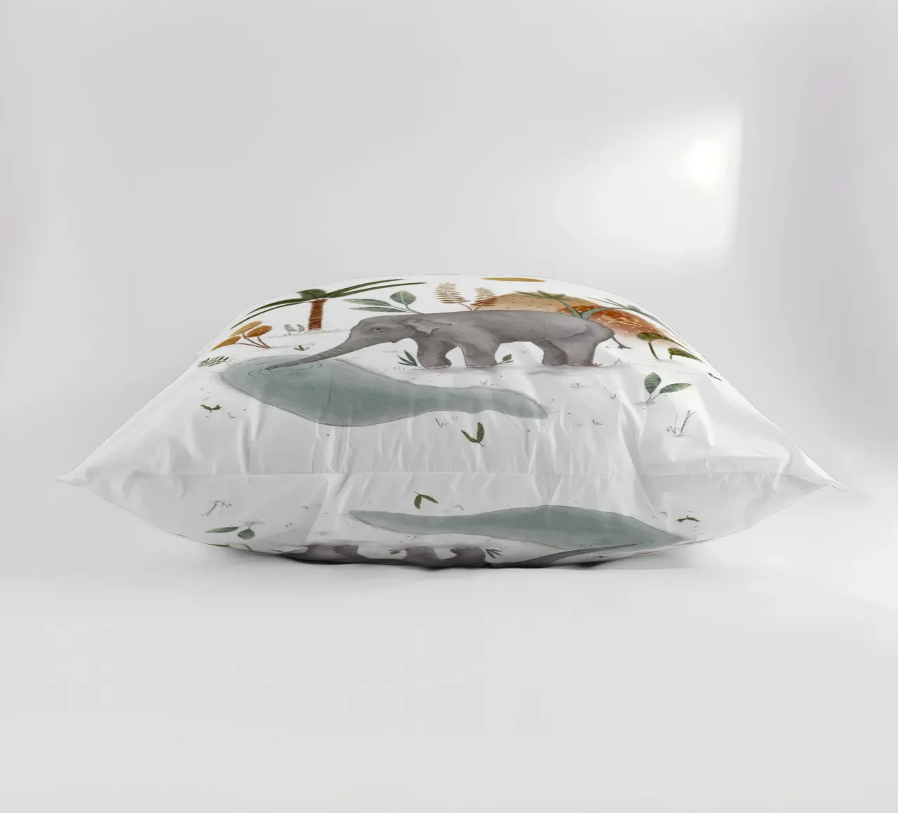 Whimsical Baby Elephant in Tropical Jungle Art decorative cushion by Urchin Bay Art