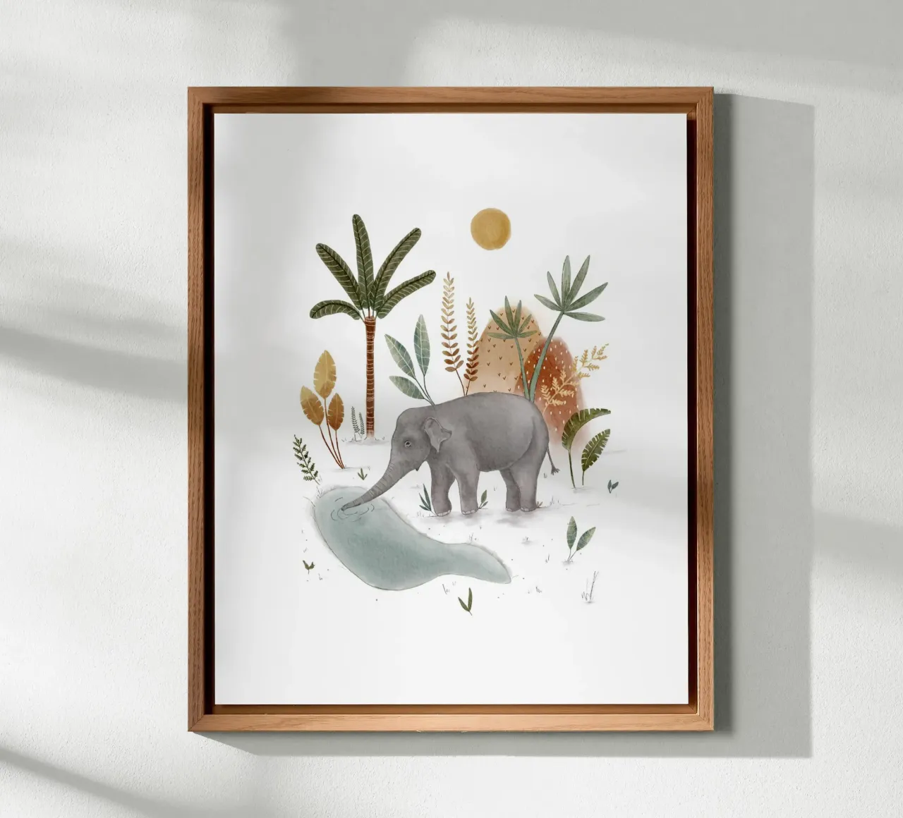 Whimsical Baby Elephant in Tropical Jungle Art alu-dibond by Urchin Bay Art