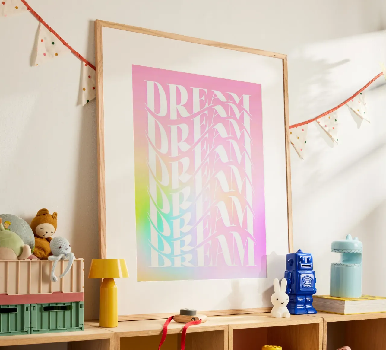 Sueño Sueño Sueño Repetición - Gradiente Arco Iris de ensueño poster de Dominique Vari Words