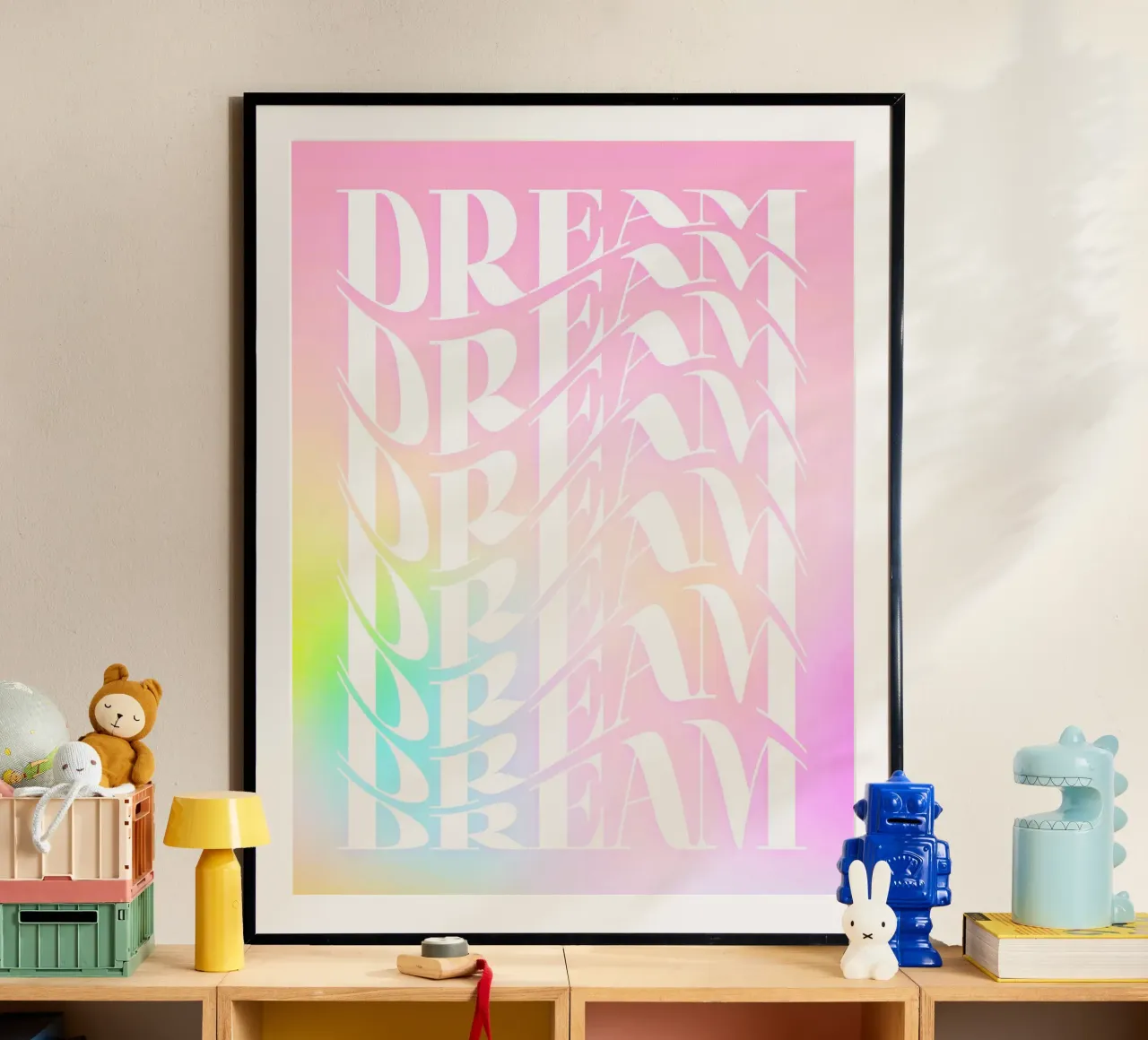 Sueño Sueño Sueño Repetición - Gradiente Arco Iris de ensueño poster de Dominique Vari Words