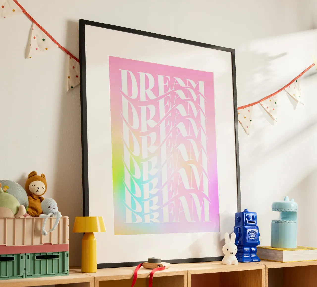 Sueño Sueño Sueño Repetición - Gradiente Arco Iris de ensueño poster de Dominique Vari Words