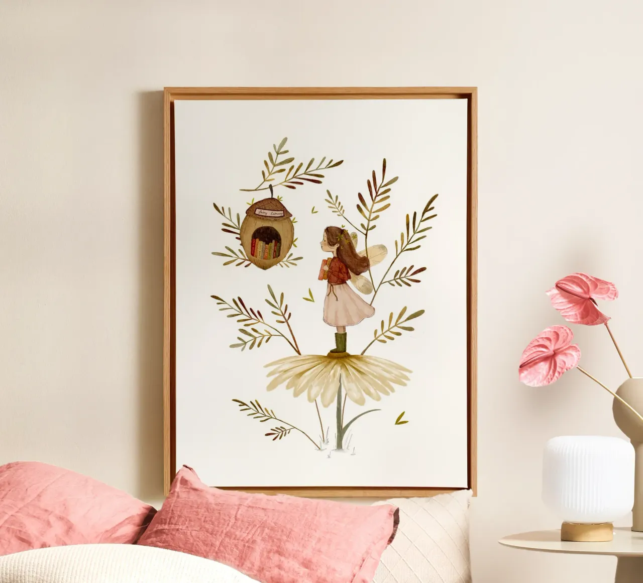 Enchanted Fairy Library – Whimsical Woodland Art canvas with Floater frame by Urchin Bay Art