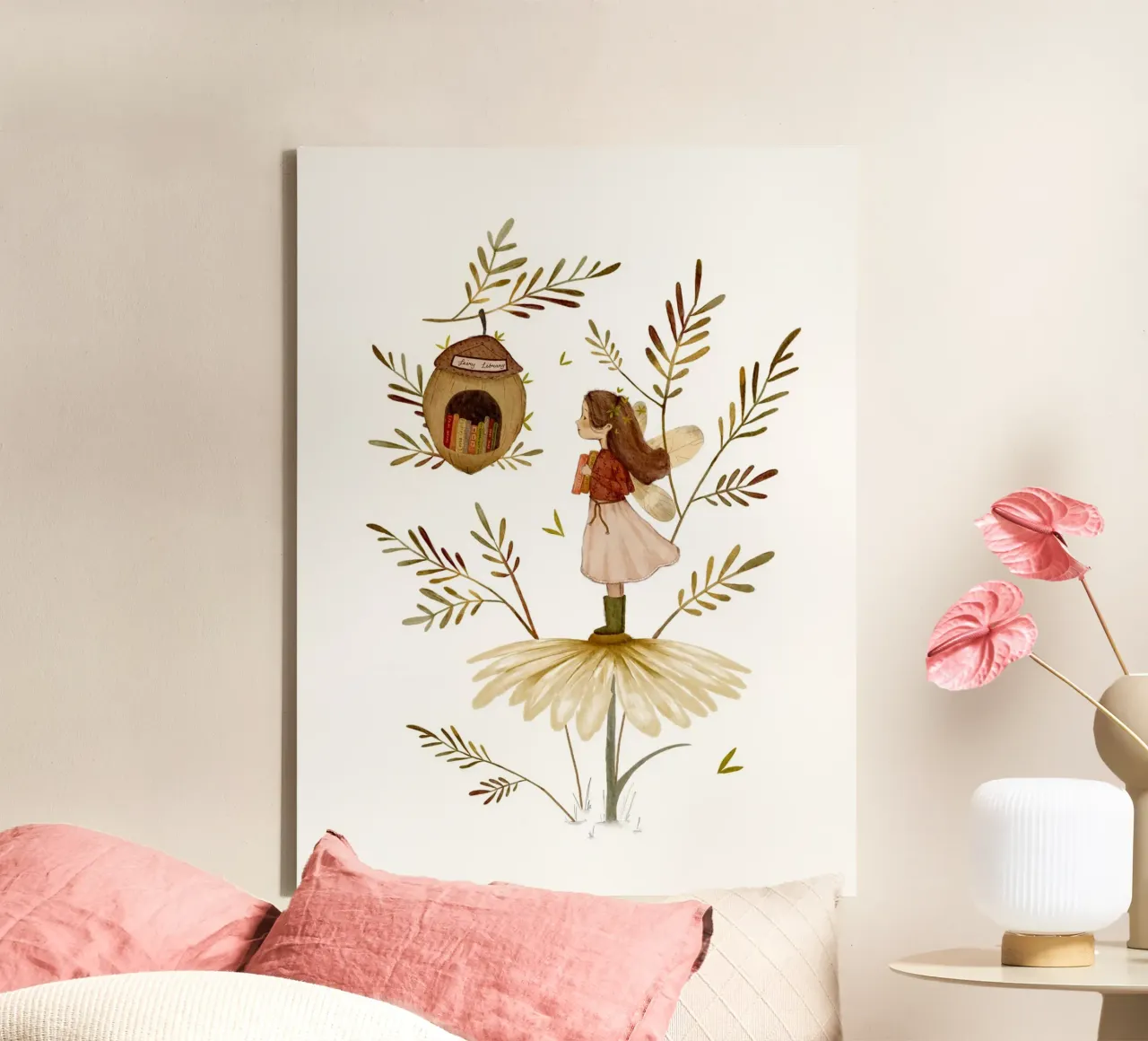 Enchanted Fairy Library – Whimsical Woodland Art canvas with Floater frame by Urchin Bay Art