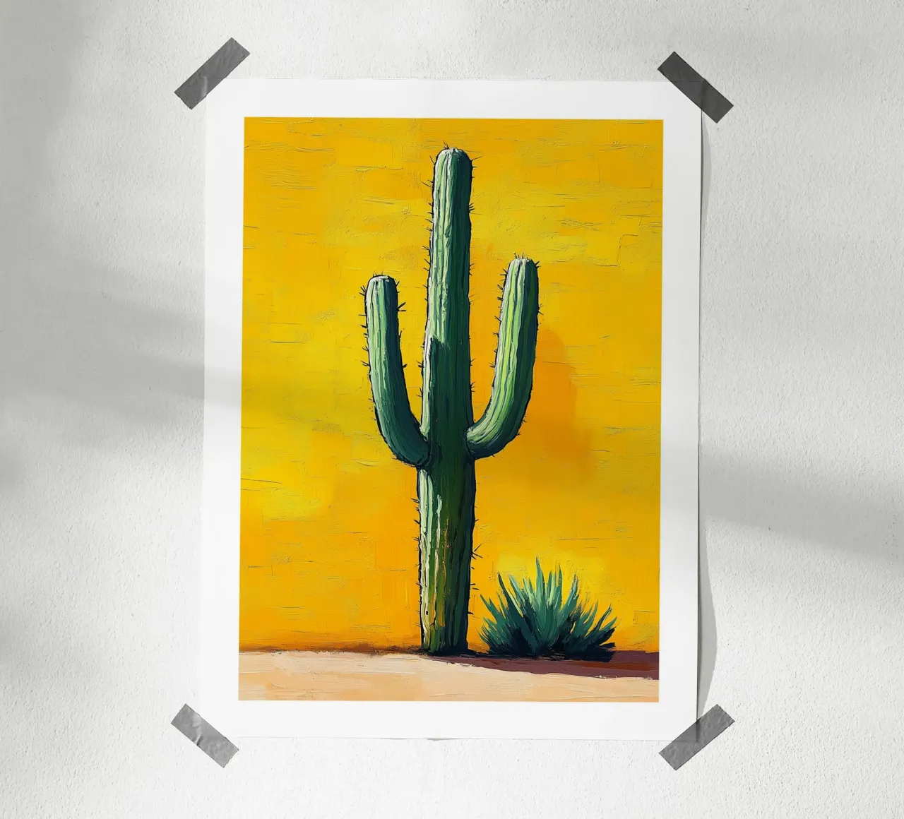 Vernice del deserto dei cactus poster con telaio in alluminio da Flora & Horizon