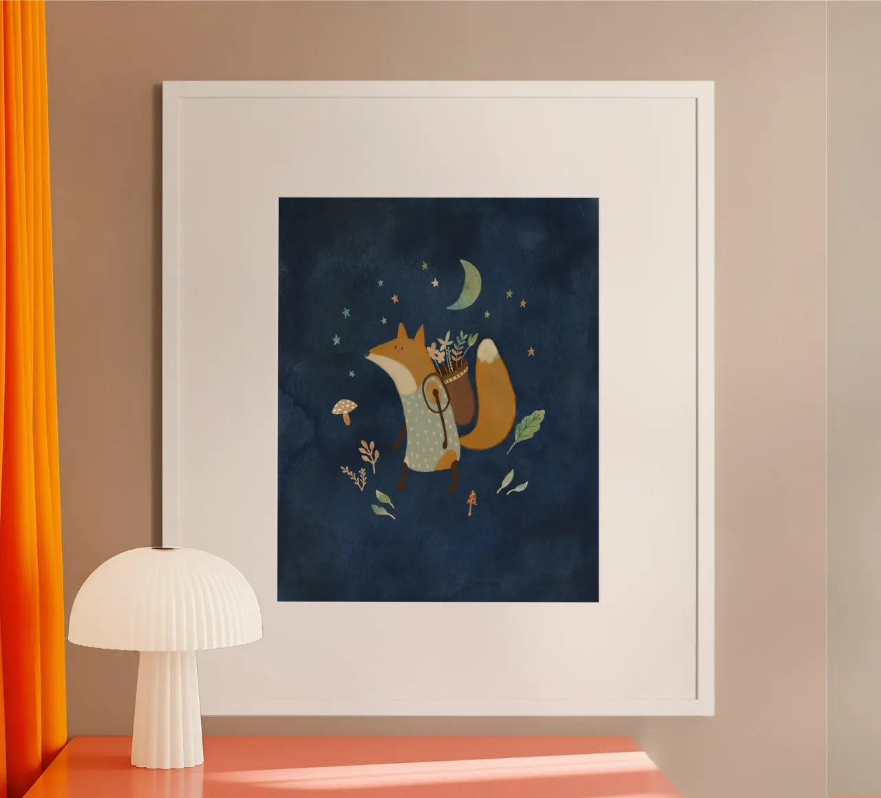 Futtersuche Fuchs unter Mondlicht - Skurrile Wald Kunstdruck Poster von Urchin Bay Art