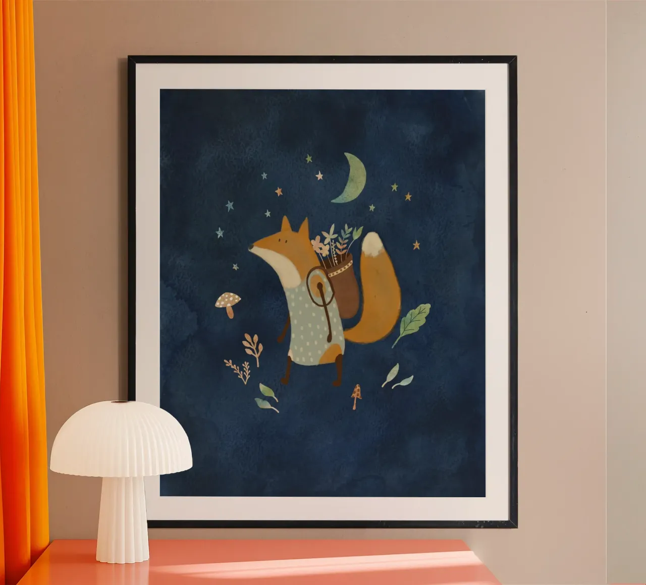 Futtersuche Fuchs unter Mondlicht - Skurrile Wald Kunstdruck Poster von Urchin Bay Art