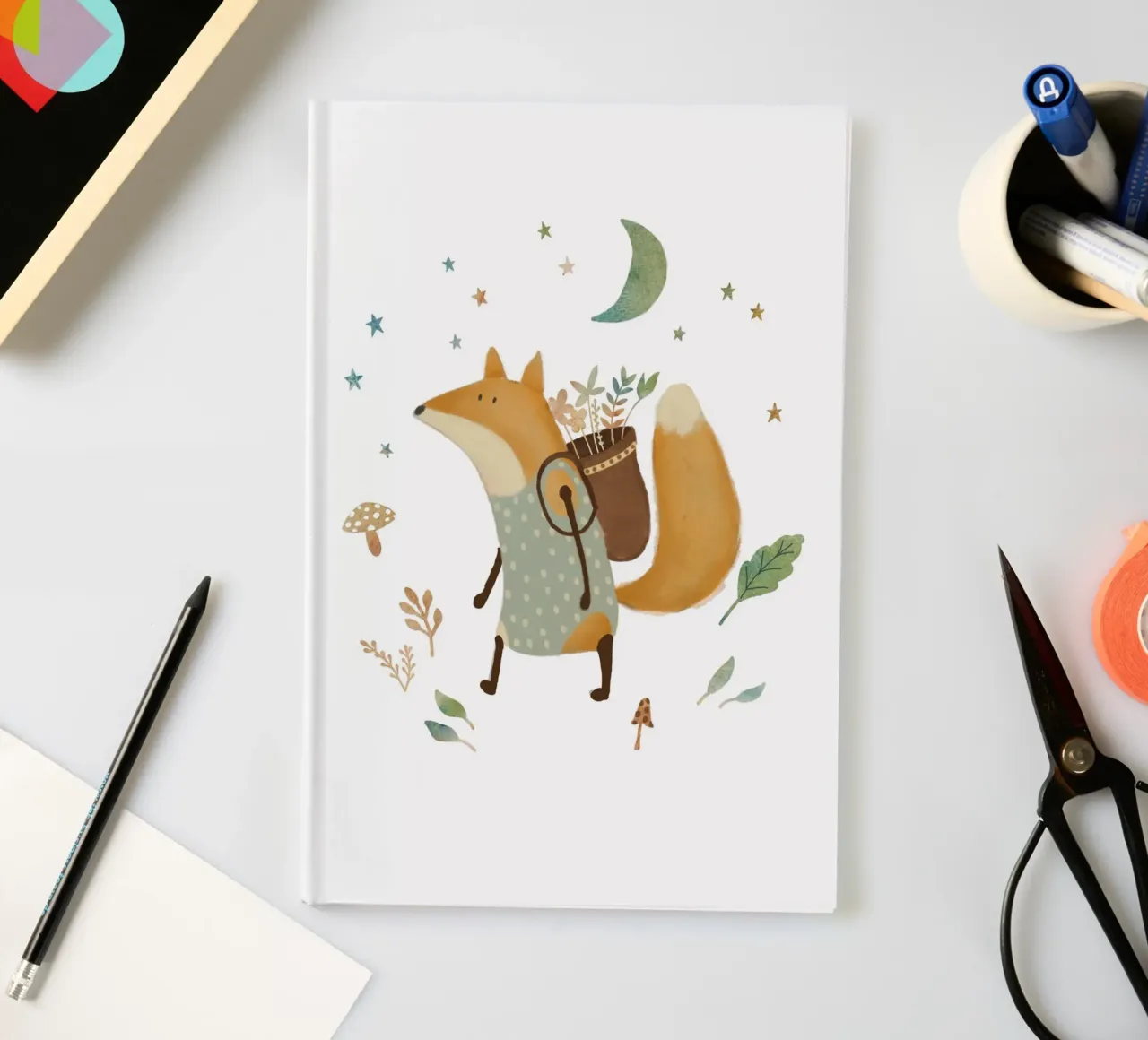 Foraging Fox – Whimsical Woodland Adventure Art Print notebook by Urchin Bay Art