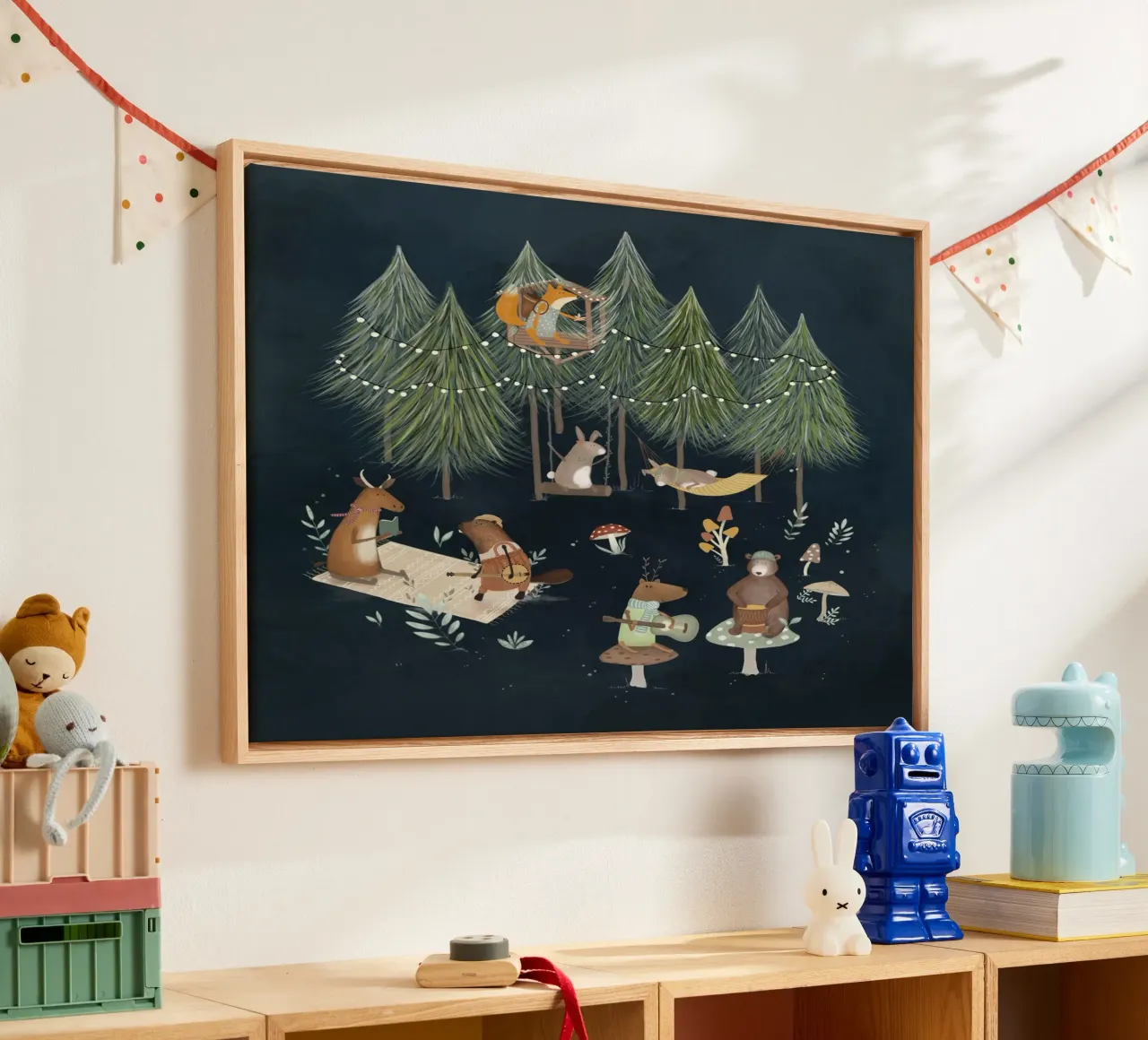 Banda della foresta - Stampa musicale sugli animali del bosco incantato tela con Cornice a cassetta da Urchin Bay Art