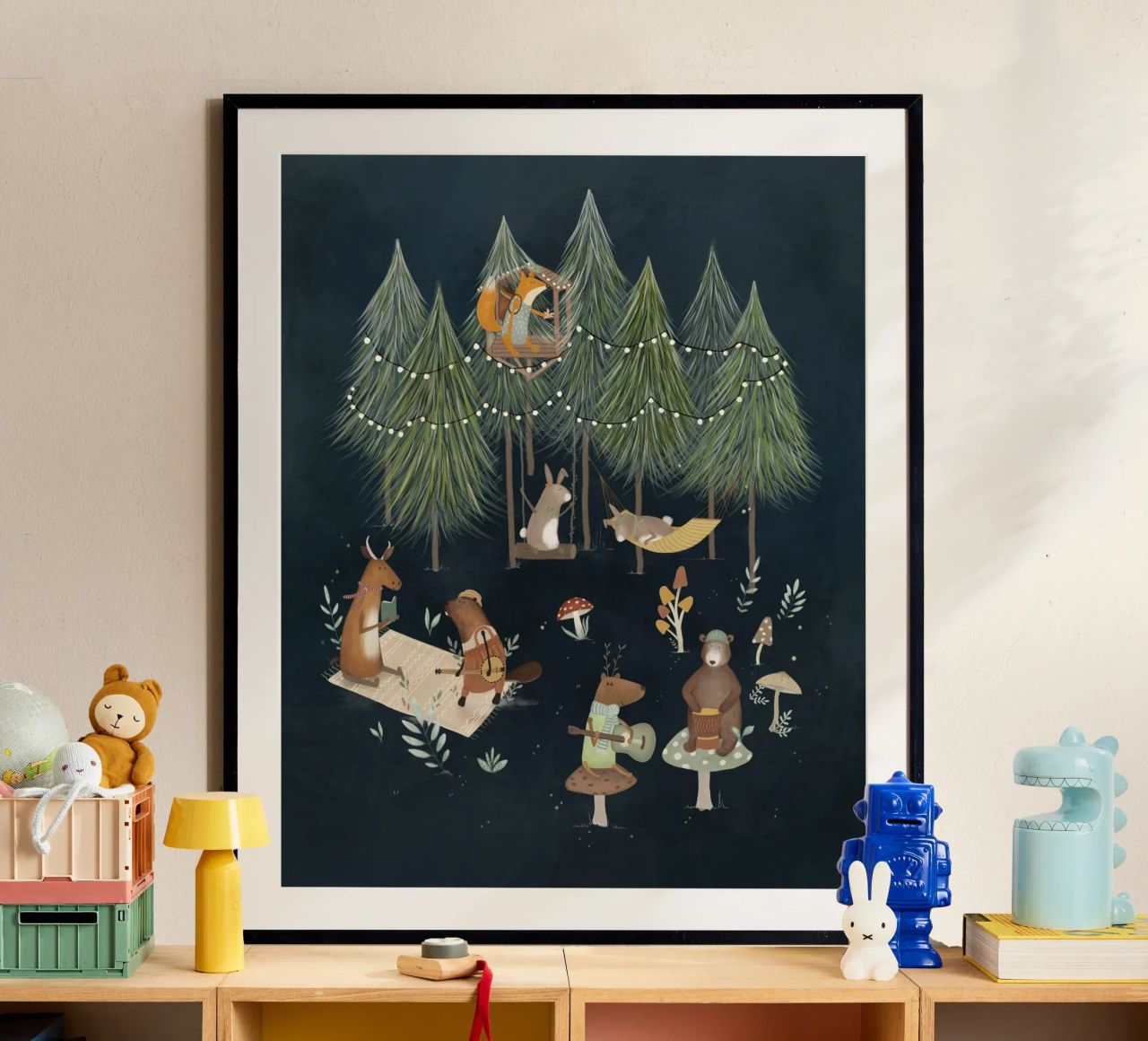 Forest Band - Imprimé sur la musique des animaux des bois enchantés poster de Urchin Bay Art
