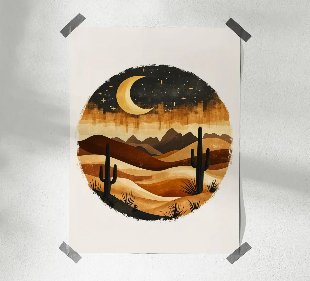 Paysage Nocturne du Désert poster avec cadre en aluminium de DWA