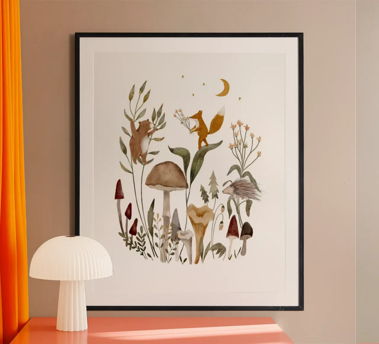 Funghi della foresta - Stampa d'arte di animali del bosco stravaganti poster da Urchin Bay Art