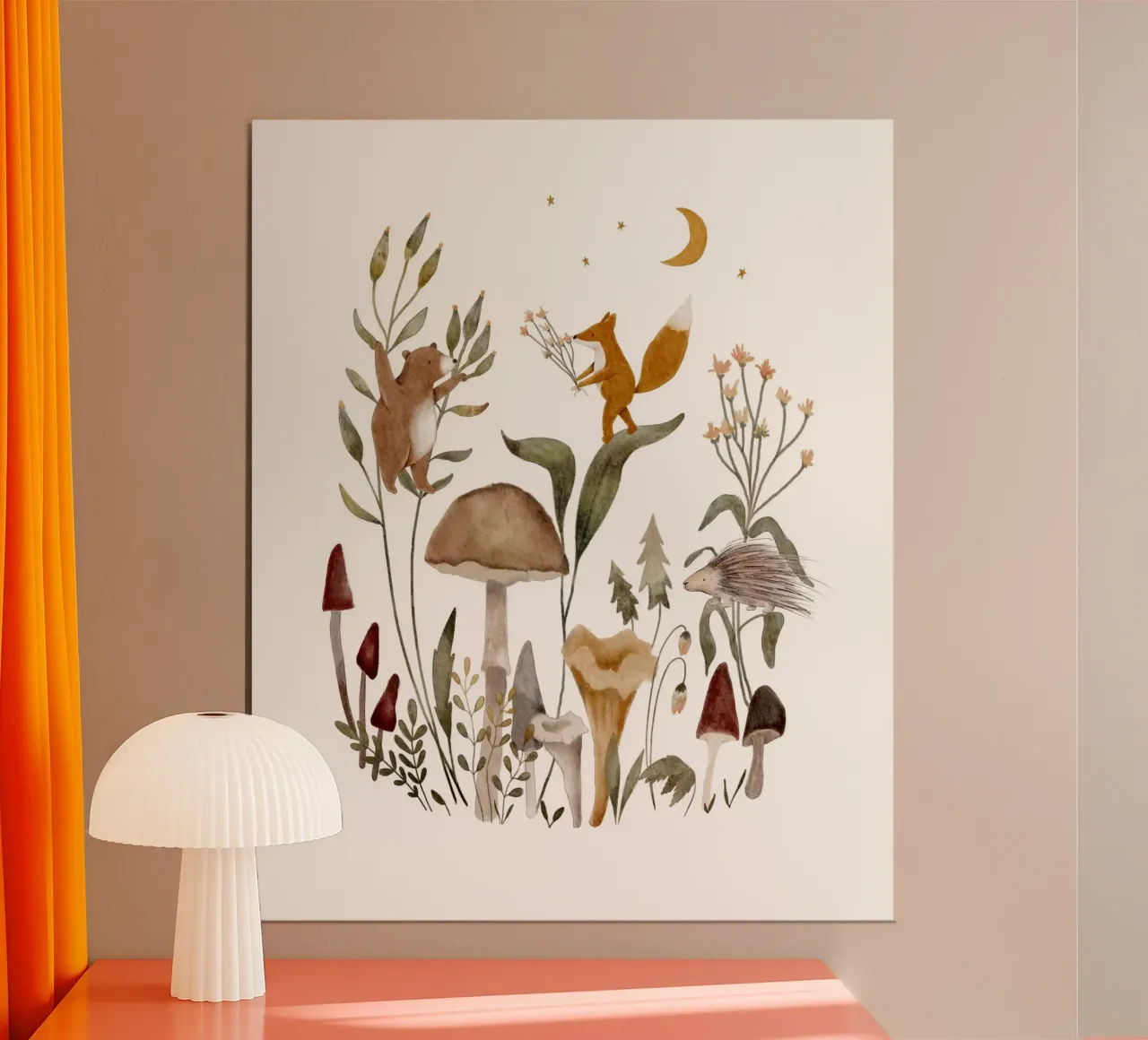 Funghi della foresta - Stampa d'arte di animali del bosco stravaganti poster da Urchin Bay Art
