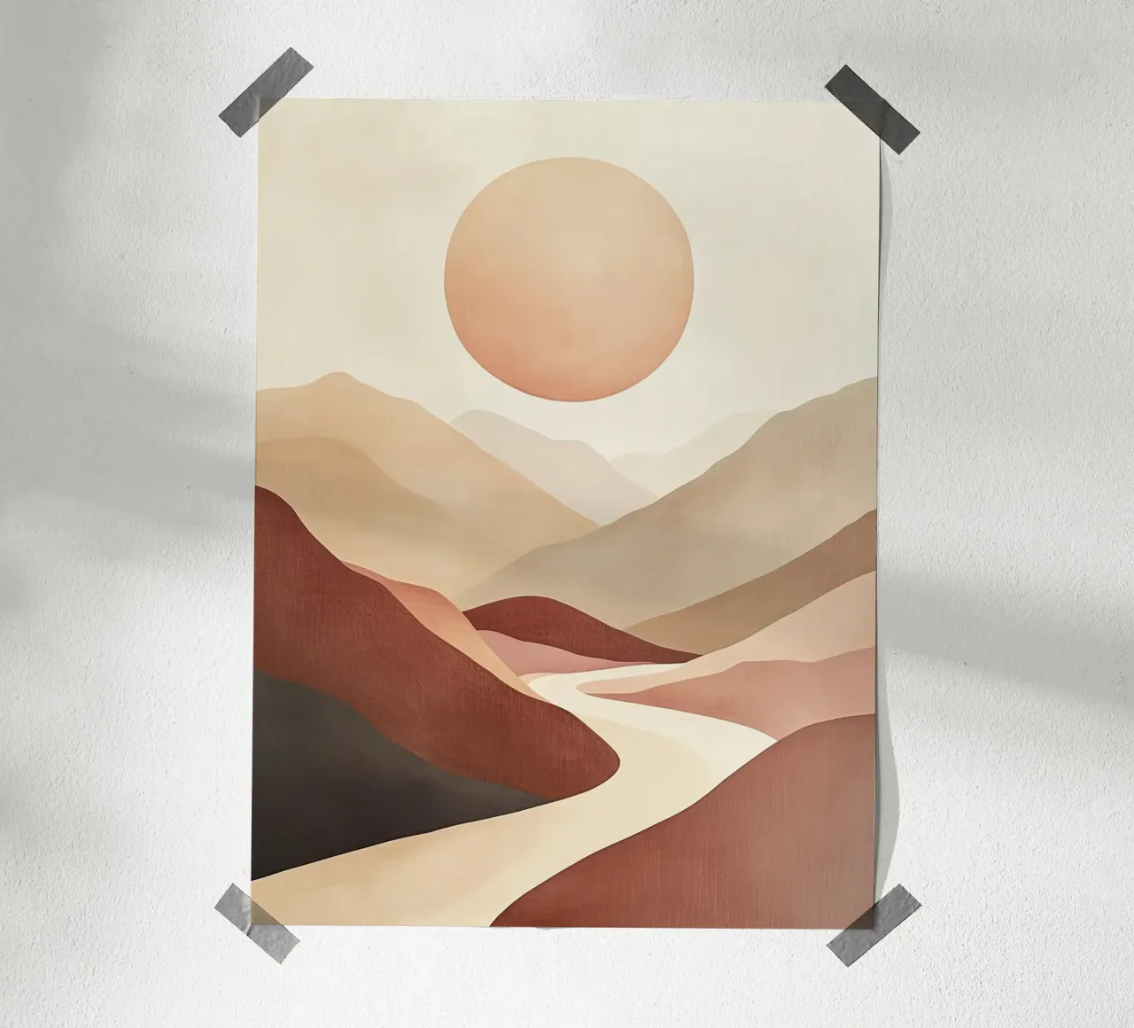 Paesaggio astratto Sole e Valle poster con telaio in alluminio da DWA