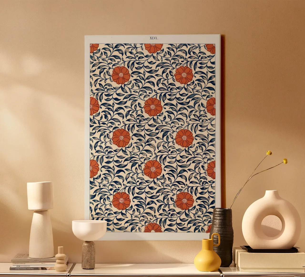 Flower pattern tela con Cornice a cassetta da vintageshop
