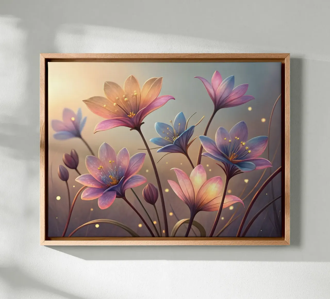 Etherische bloei: Een symfonie van zachte pastelbloemen canvas met Baklijst van Artistic-shop