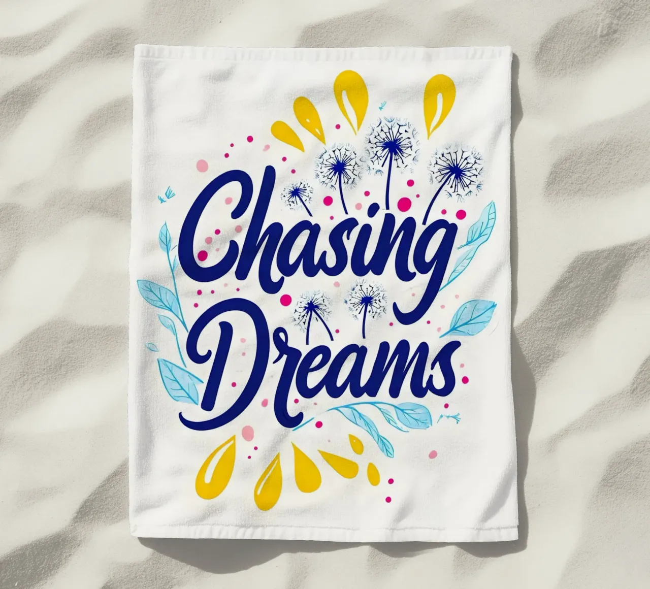 Chasing Dreams: A Whimsical Journey beach towel by inspirational quote