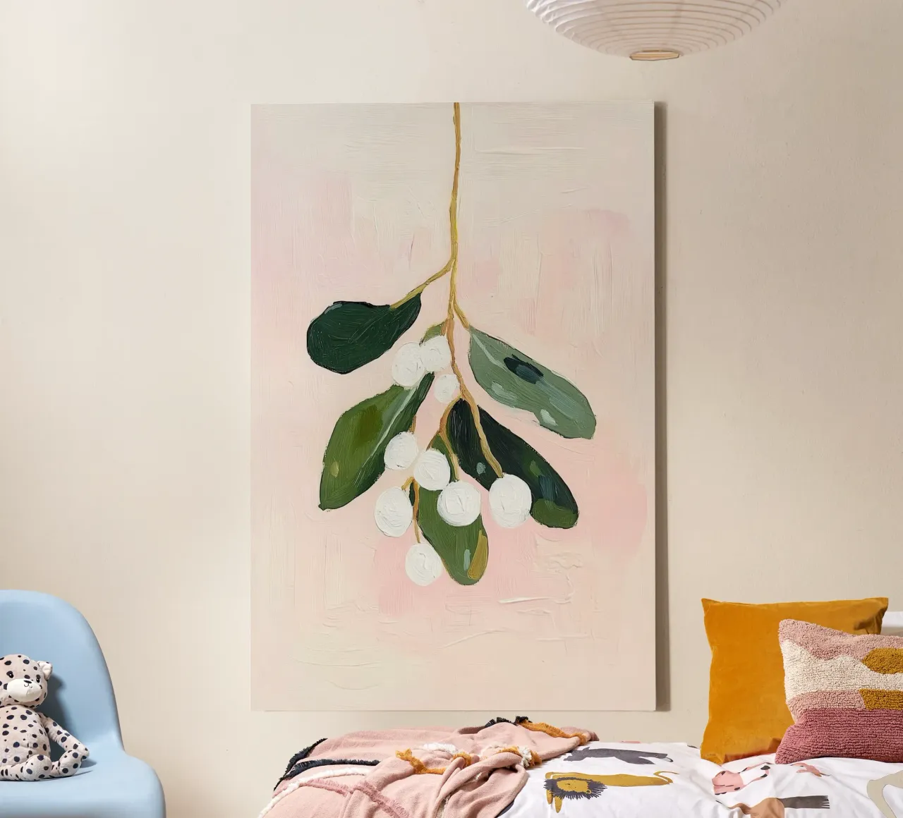 Schattige Abstracte Maretak Poster, Moderne Roze en Groene Print canvas met Baklijst van Little Lila