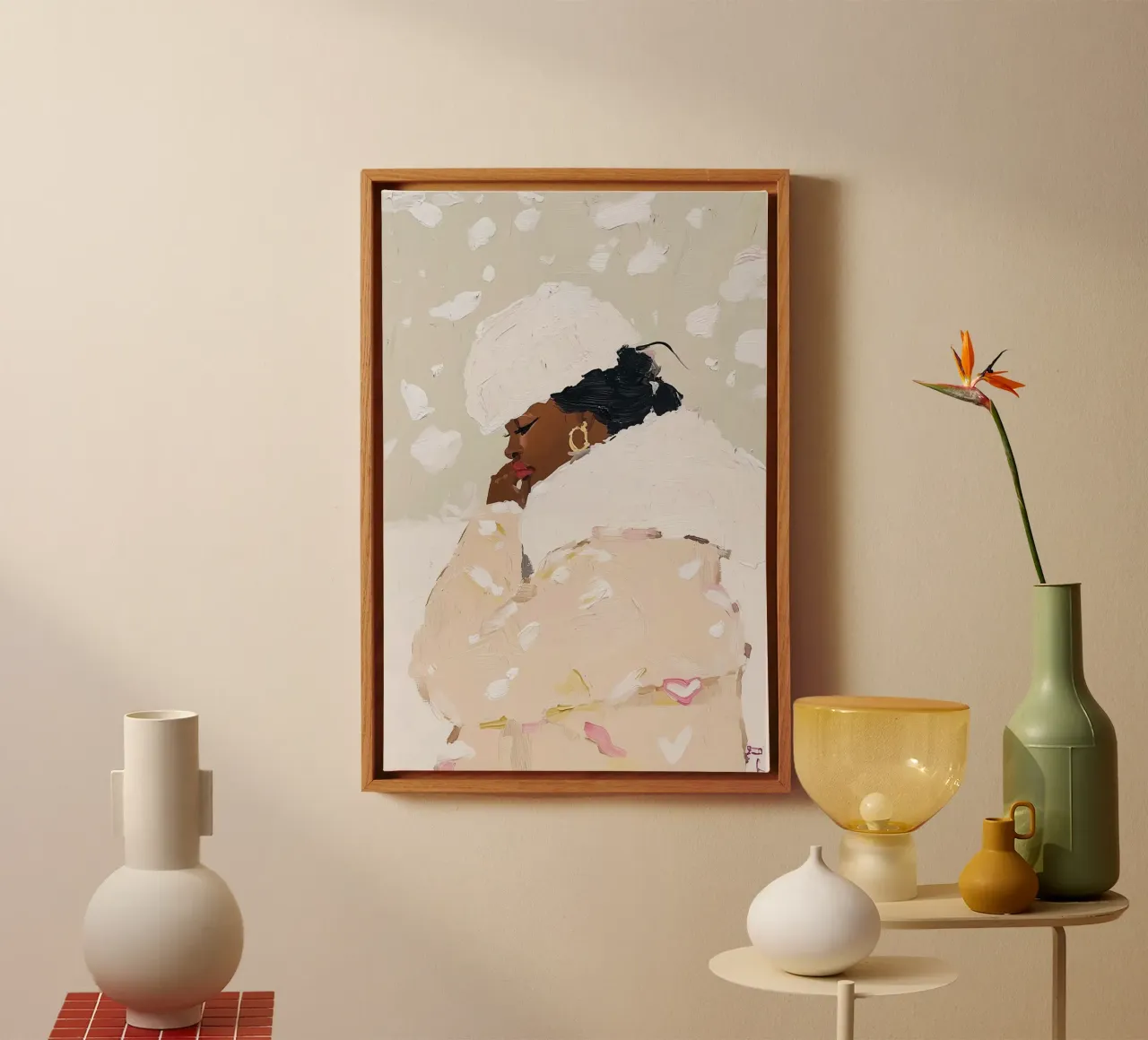 Abstract schilderij, illustratie vrouw, moderne pastelkunst canvas met Baklijst van Little Lila