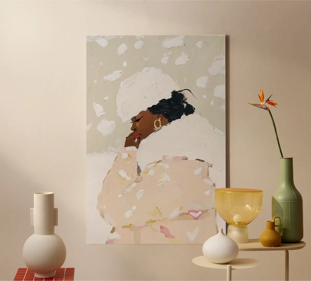 Abstract schilderij, illustratie vrouw, moderne pastelkunst canvas met Baklijst van Little Lila