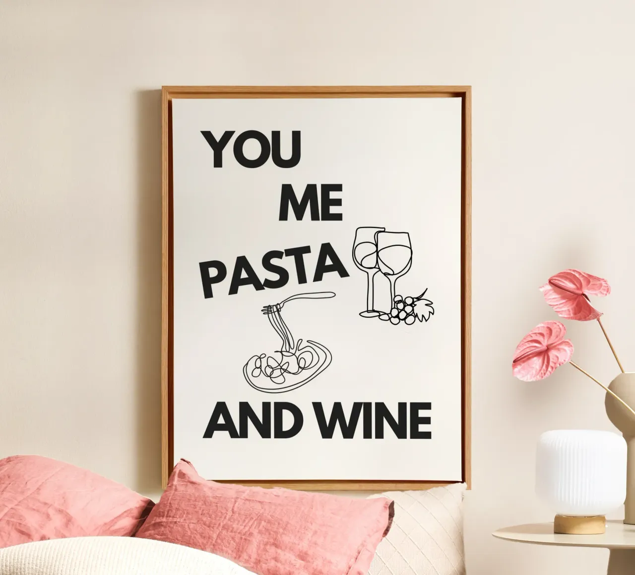 YOU ME PASTA AND WINE canvas with Floater frame by ArtDesign by KBK