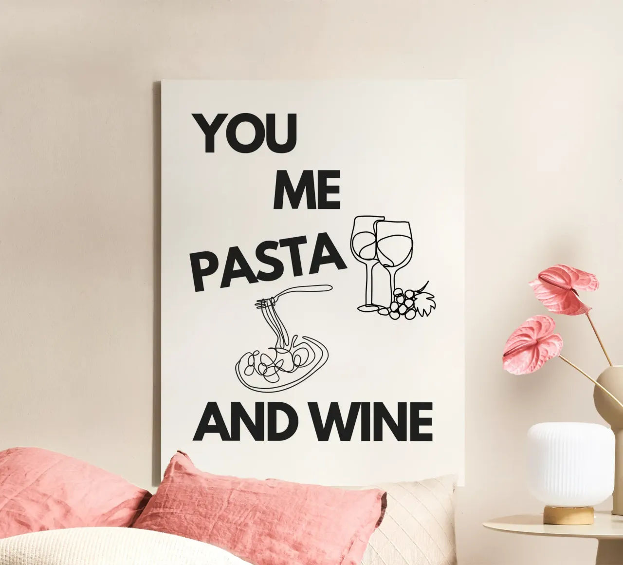 YOU ME PASTA AND WINE canvas with Floater frame by ArtDesign by KBK