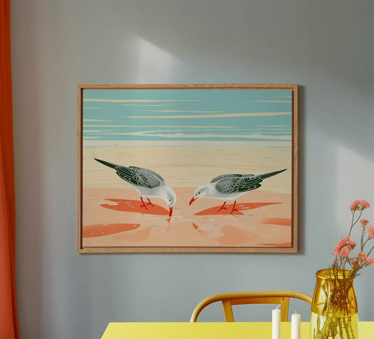 Beach birds | Maritime pastel-coloured seagull motif forex plate by Autofocus