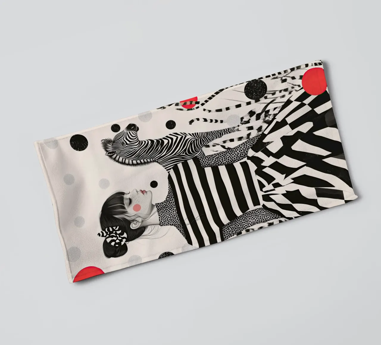Modello con zebra | Lavoro grafico con strisce e punti asciugamano da bagno da Autofocus