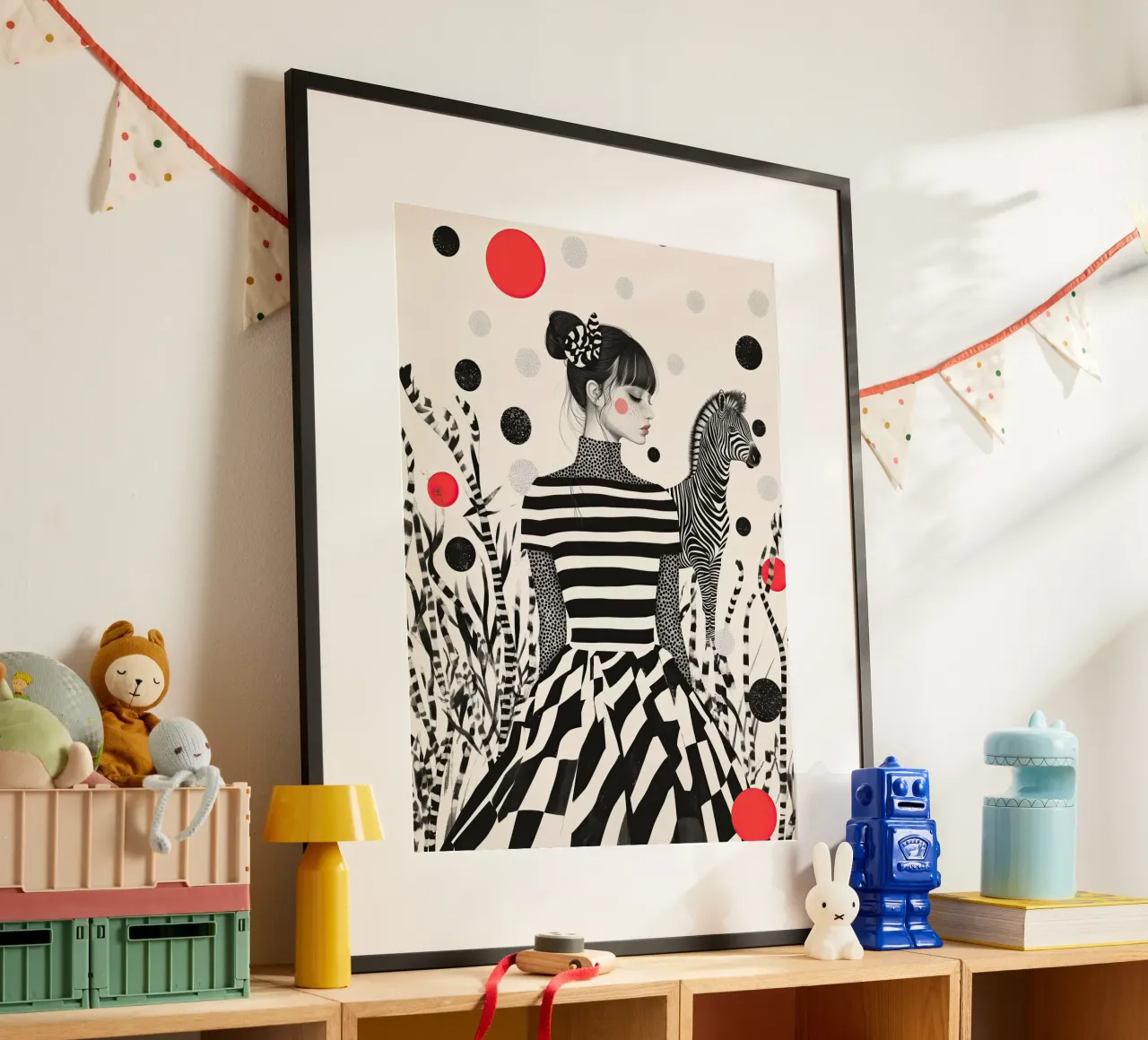 Modello con zebra | Lavoro grafico con strisce e punti carta hahnemühle da Autofocus