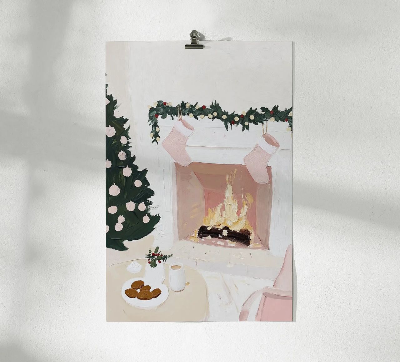 Winterszene, Pastell-Wandkunst, Kamingrafik, Pastell-Dekor Poster von Little Lila