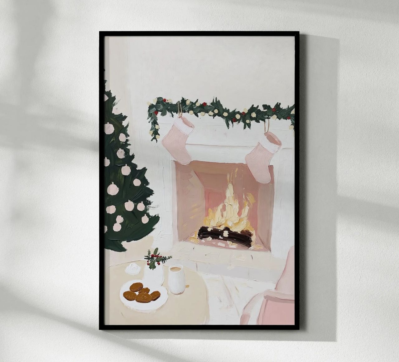 Winterszene, Pastell-Wandkunst, Kamingrafik, Pastell-Dekor Poster von Little Lila