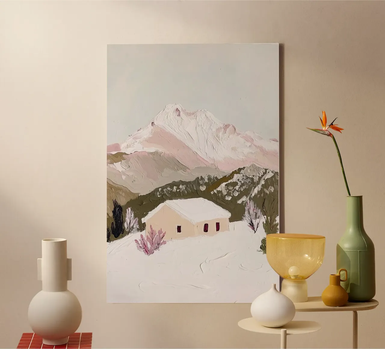 Abstracte moderne kunst, grillige landschapsposter, moderne kunst canvas met Baklijst van Little Lila