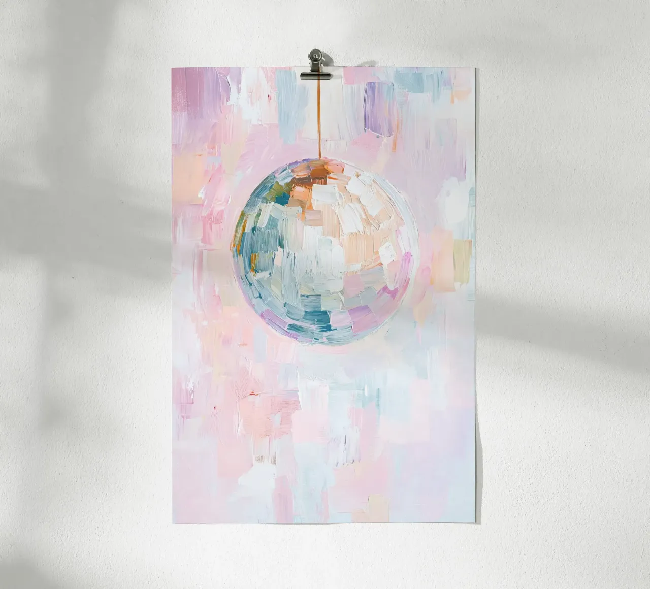 Pastel Disco Bal, Abstracte Leuke Print, Decoratie Meisjeskamer poster met houten frame van Little Lila