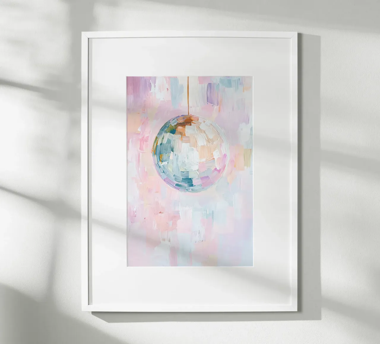 Pastel Disco Bal, Abstracte Leuke Print, Decoratie Meisjeskamer poster met houten frame van Little Lila