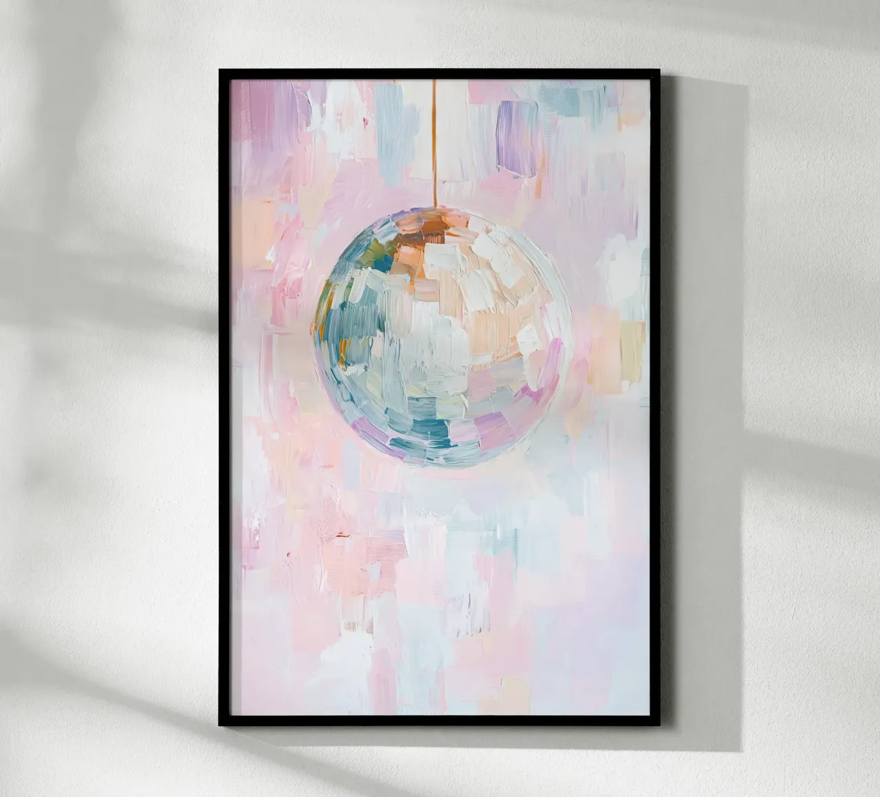 Pastel Disco Bal, Abstracte Leuke Print, Decoratie Meisjeskamer poster met houten frame van Little Lila