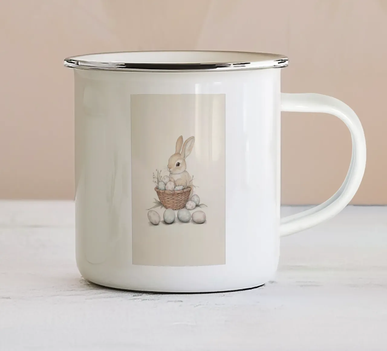 Coniglietto con uova di Pasqua tazza in smalto da Jungle Joy Art