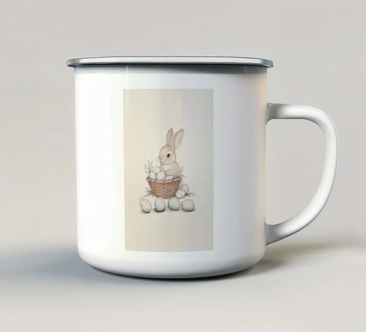 Coniglietto con uova di Pasqua tazza in smalto da Jungle Joy Art