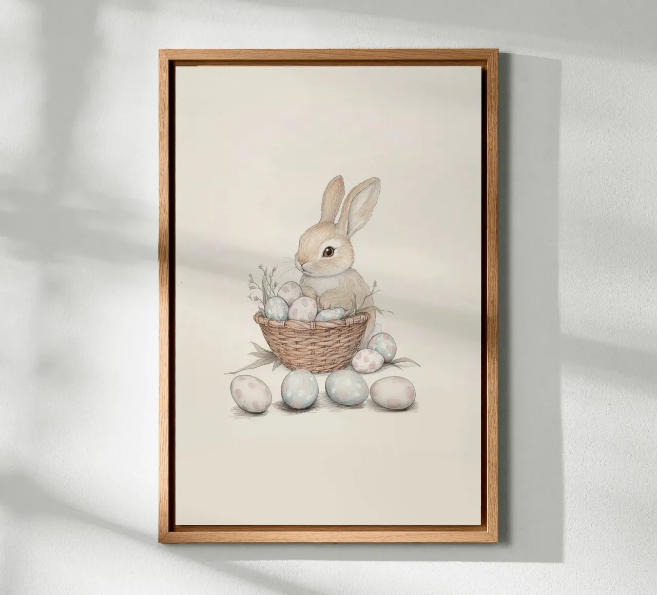 Bunny with Easter Eggs canvas with Floater frame by Jungle Joy Art